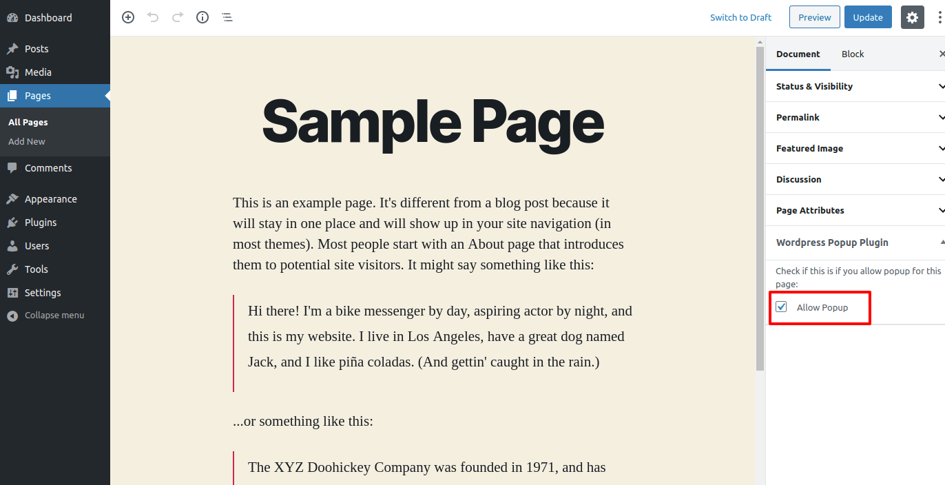 Add Popup for particular page.