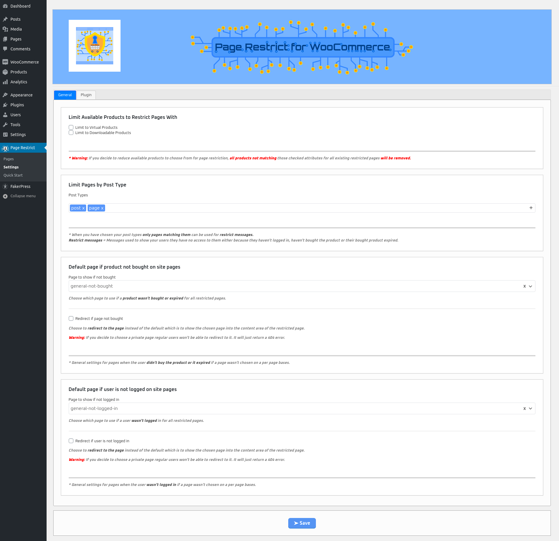 Gutenberg sidebar - Products - Restrict with