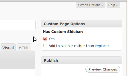 Selecting a page to have a unique sidebar is as easy as clicking a button - Also, check if you just want to merge the new sidebar with the old.