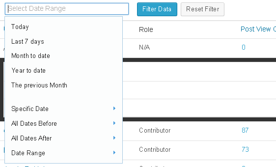 Search control to filter data.