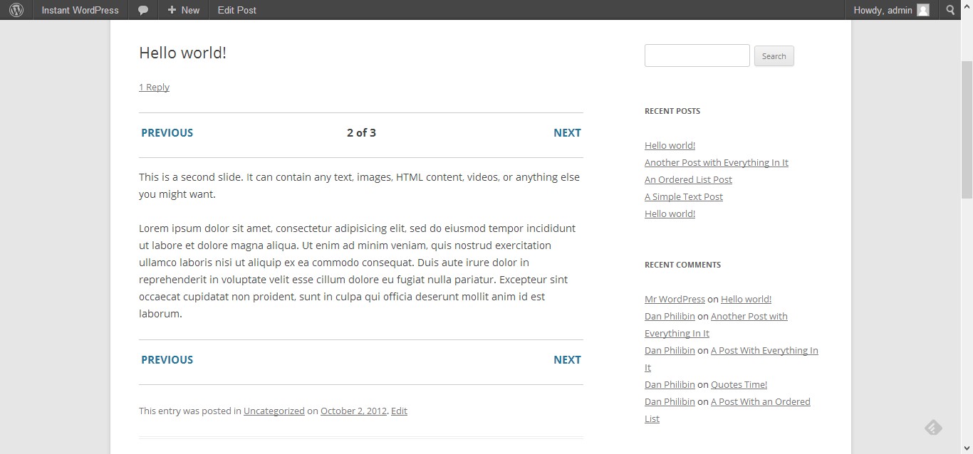 An example slide using the included styles in the 2012 theme.
