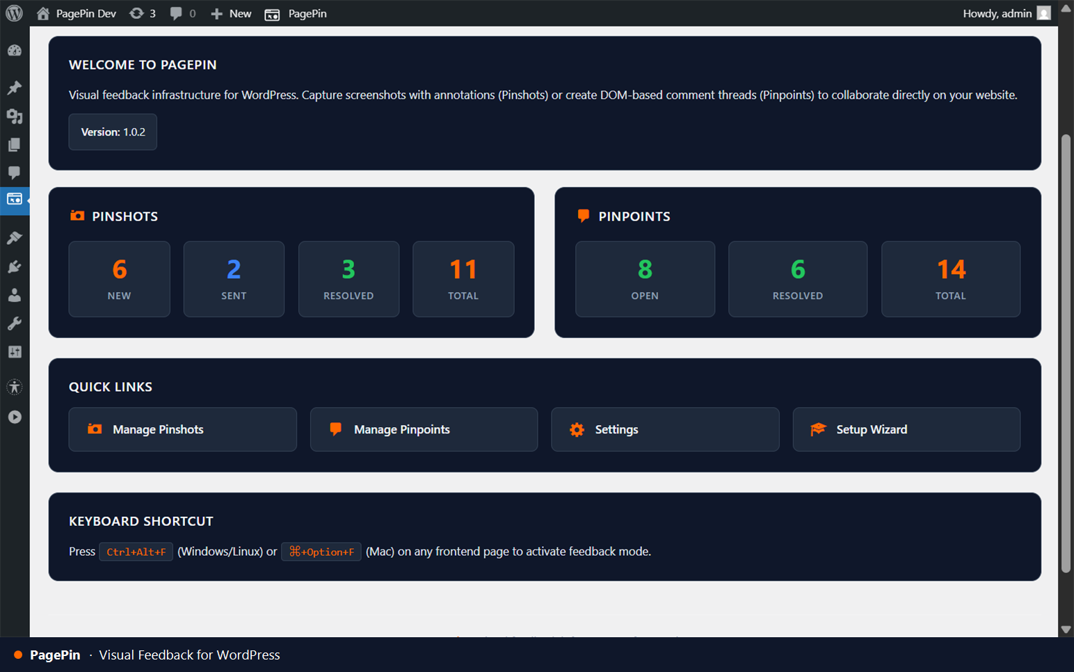 Dashboard — Pinshots and Pinpoints at a glance