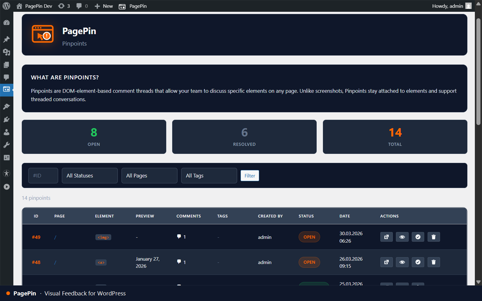 Pinpoints overview — DOM-based comment threads