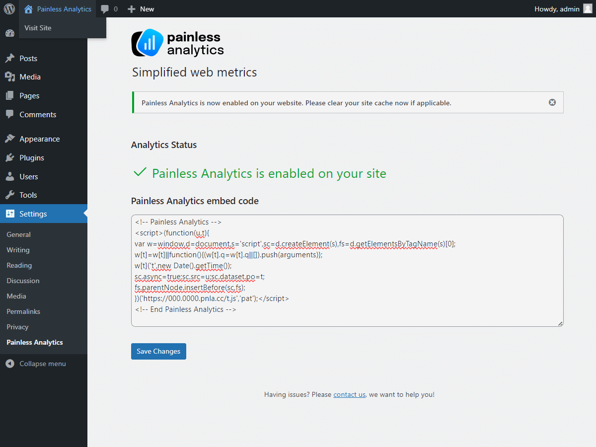 Painless Analytics is now enabled on your site