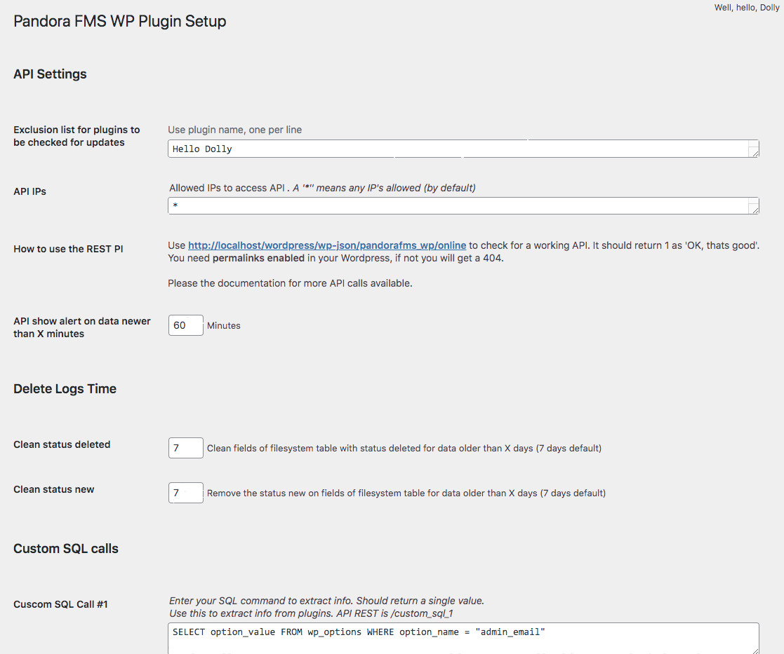 General Setup Menu: API settings and set the time to delete the logs.