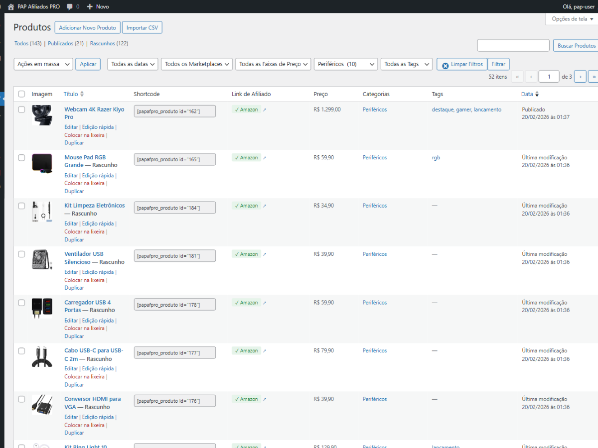 Product management with filters and search