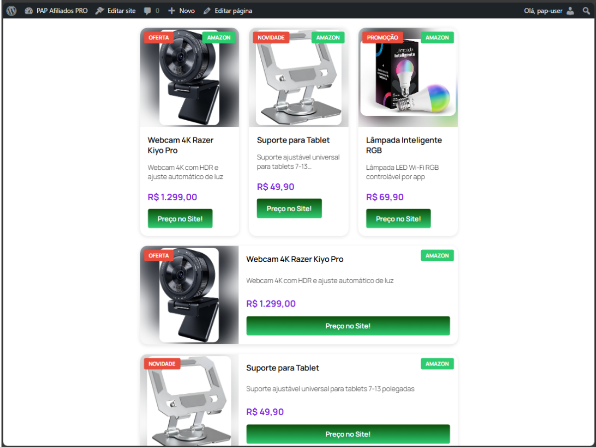 Product card rendered on the frontend