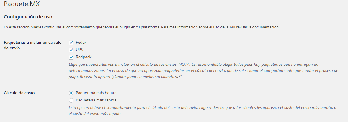 Pantalla de configuración.