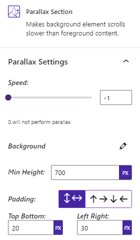 Parallax Settings