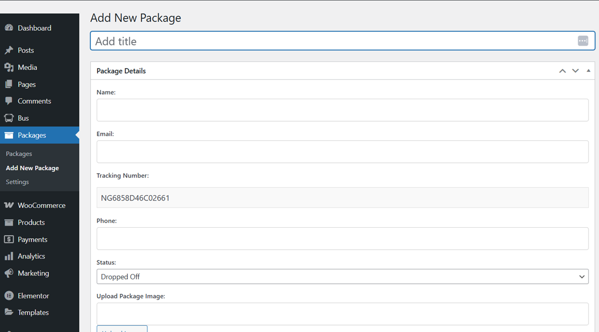 Adding new package in admin dashboard