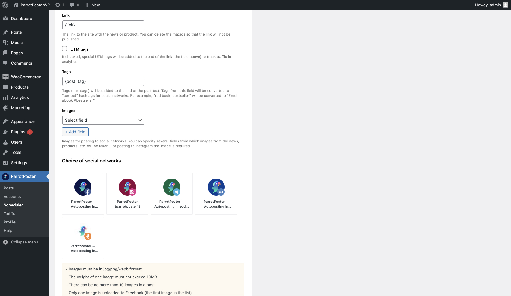 Post customization page before publishing