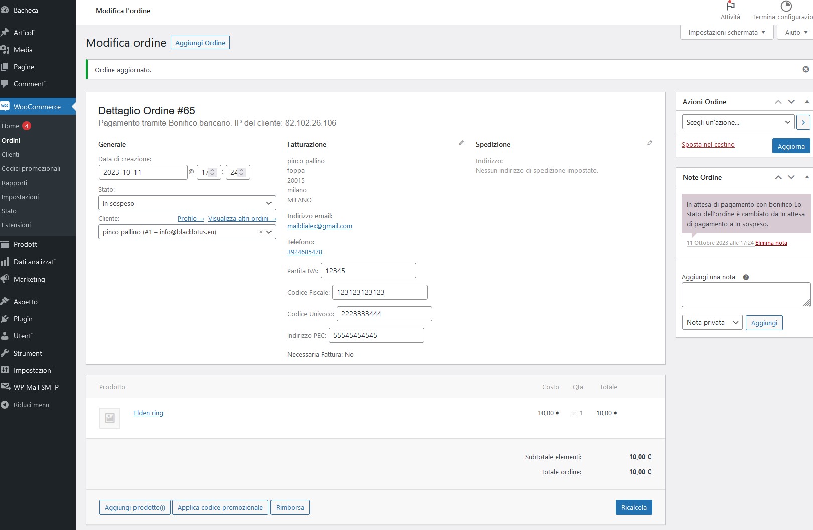 Admin order page with saved Custom Fields as order meta