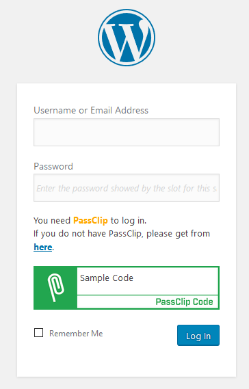 Login page. The activated plugin modifies your login page and your site is protected by PassClip Auth.