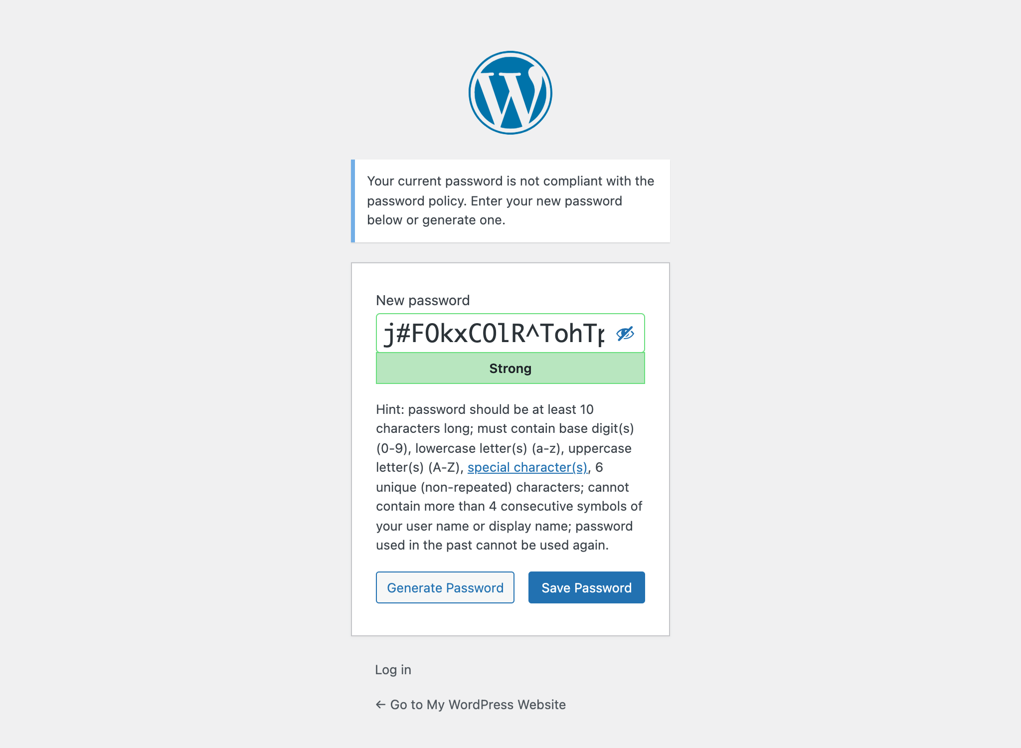 Enforcement on user password forms.