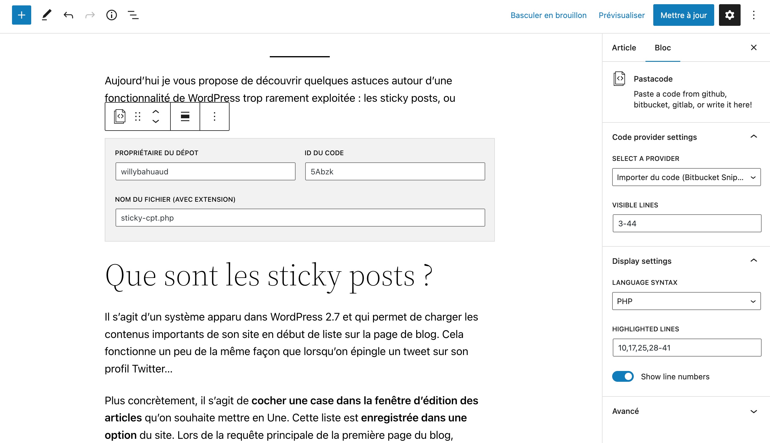 You can import a snippets hosted on many providers (gitlab, github…)