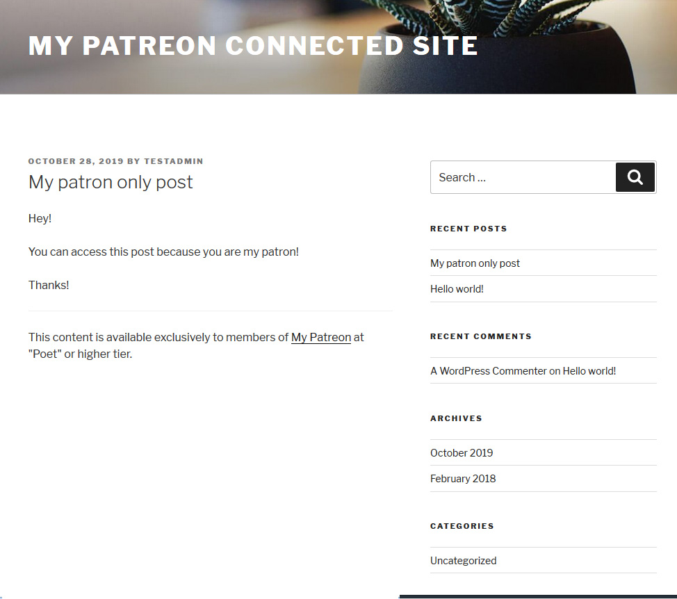 Example unlocked patron-only post