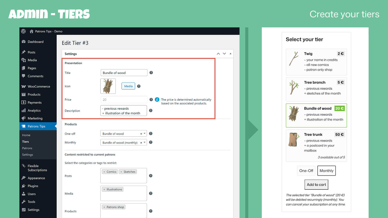 Use our many Blocks and Shortcodes to display patronage related content anywhere on your website. (2/2)
