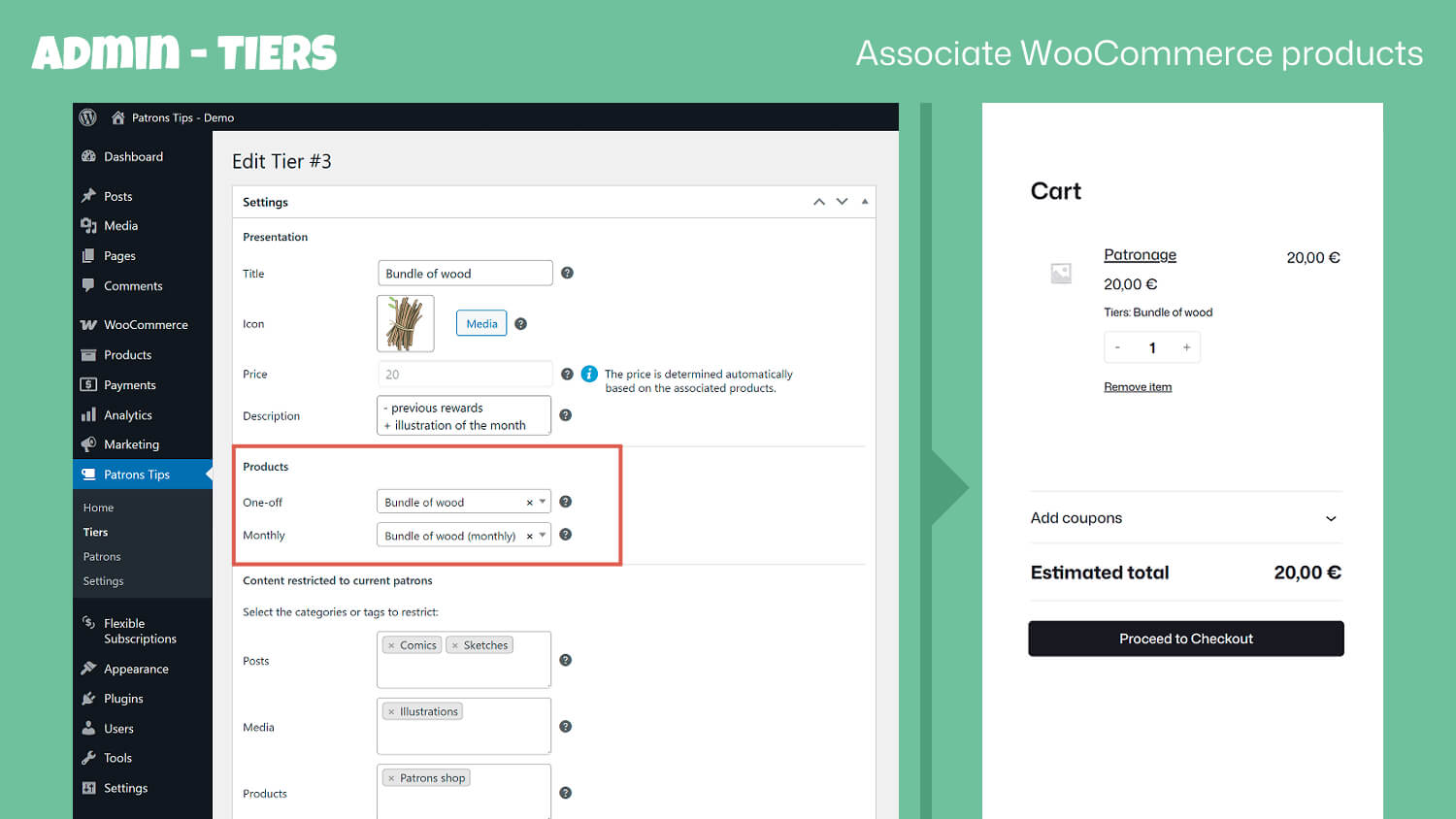 Patron Post List: display a filtered list of posts, products and/or media by categories and restriction.