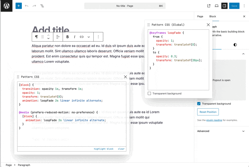 Add animation using the global editor