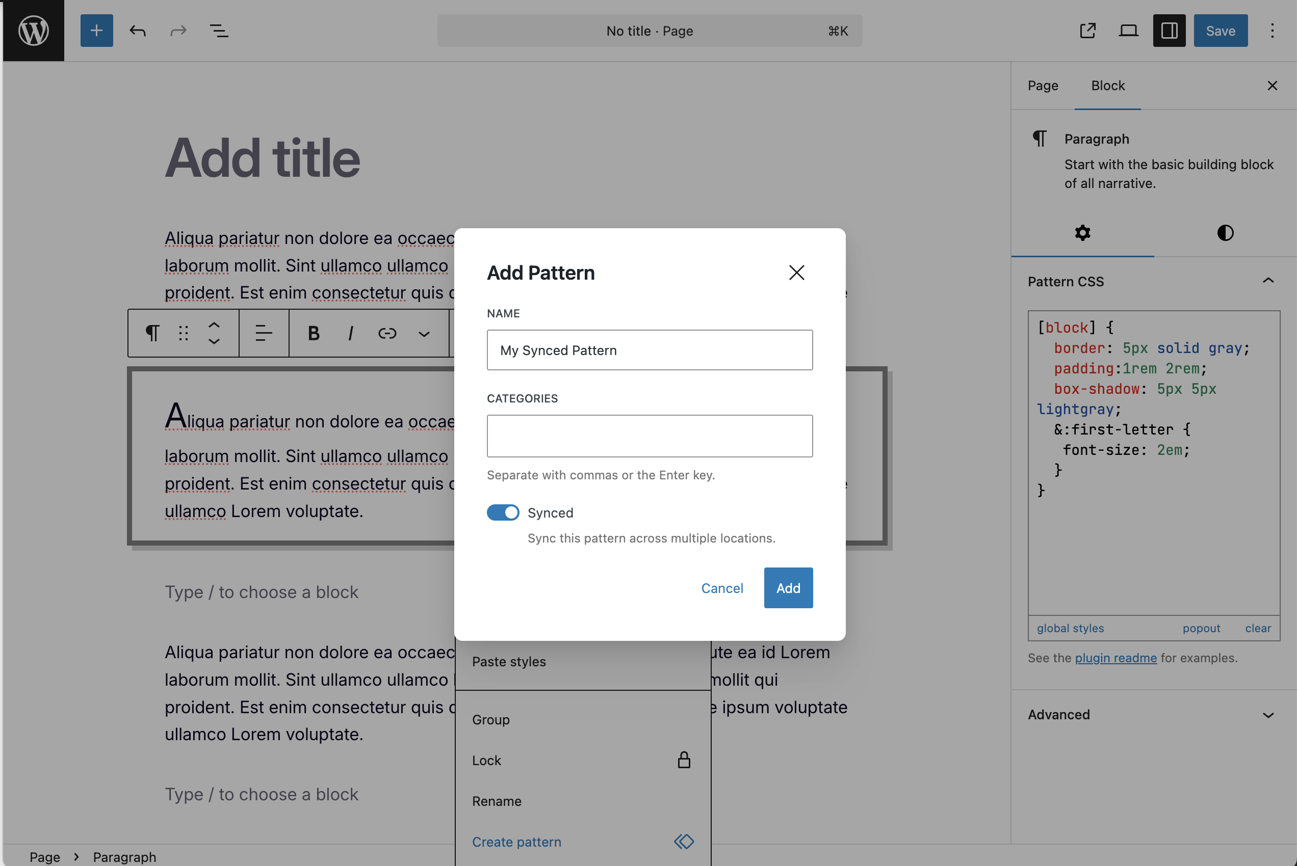 Works with reusable and synced patterns