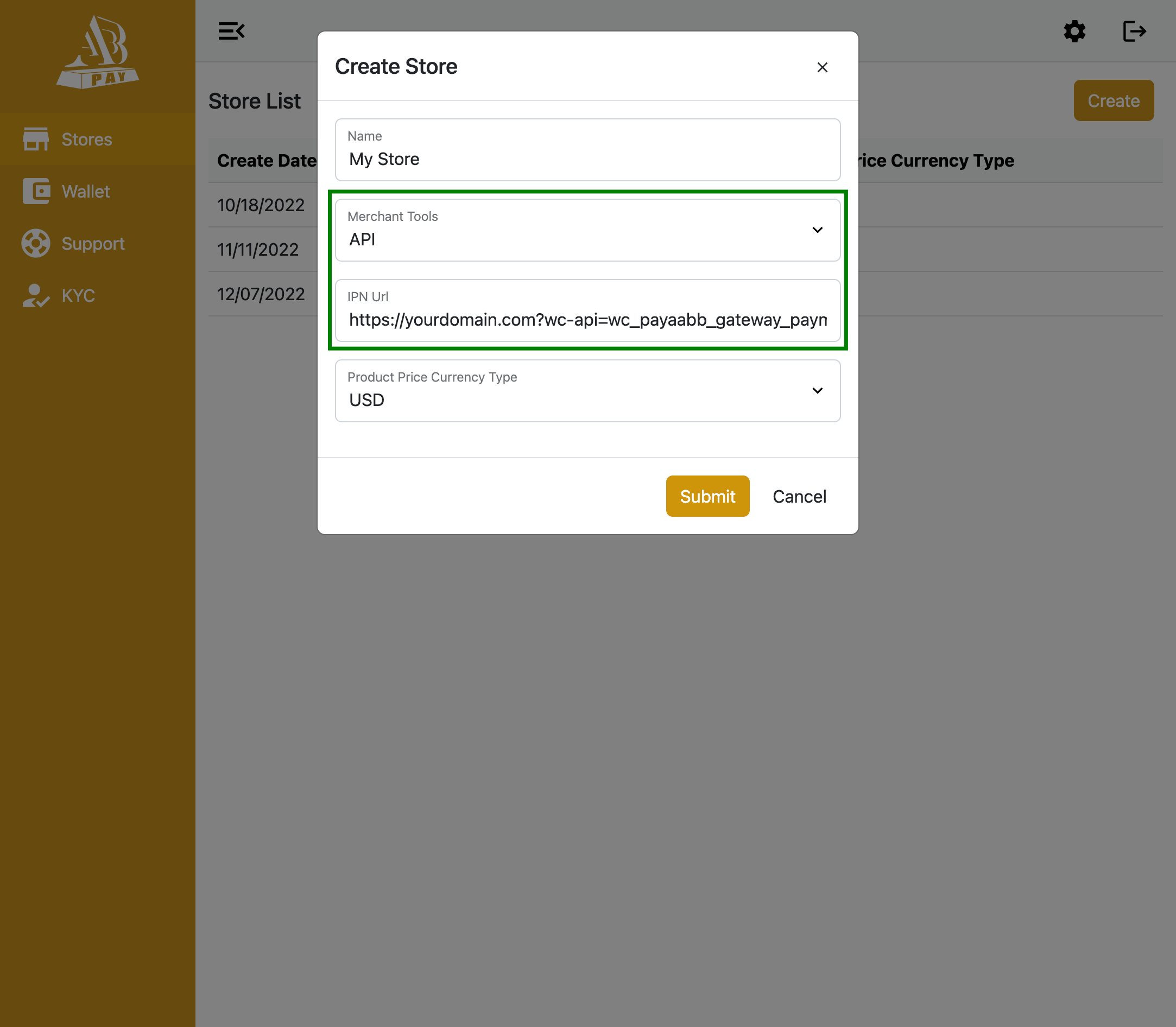 PayAABB - Create Store