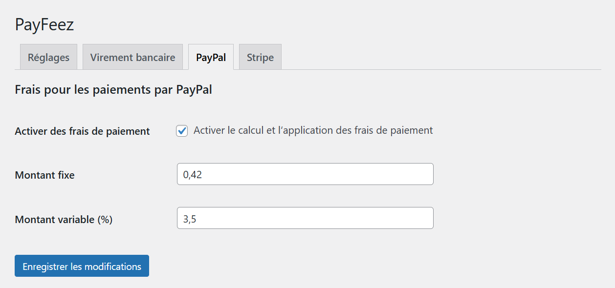 Configuration of PayPal payment fees