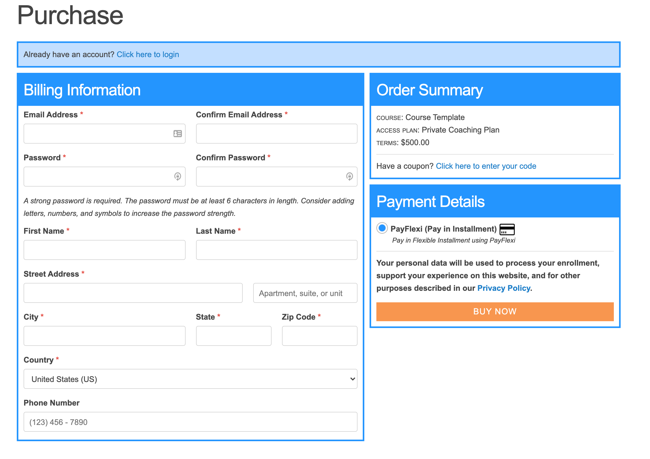 PayFlexi LifterLMS Payment Gateway on the checkout page