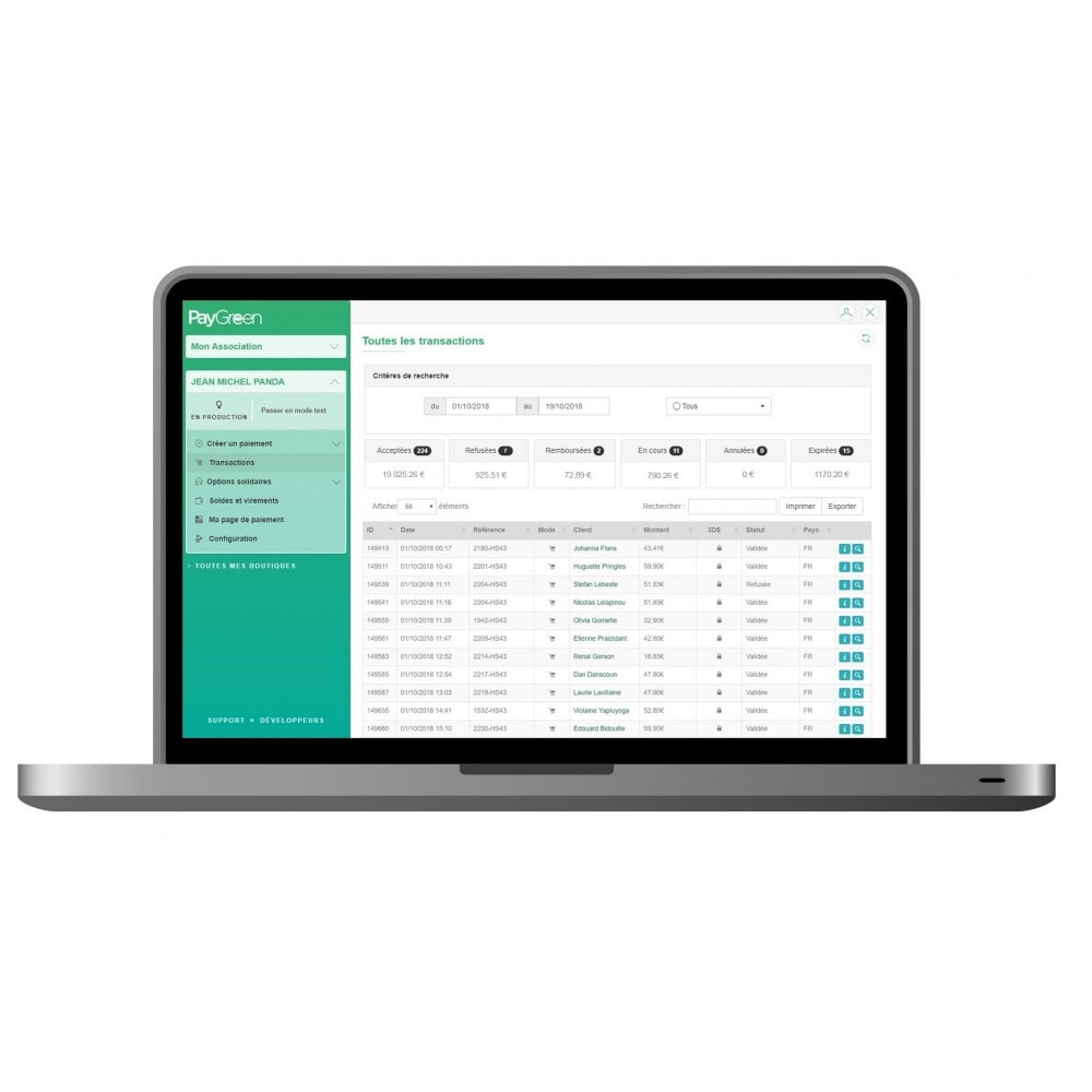 Environnement de gestion des transactions PayGreen