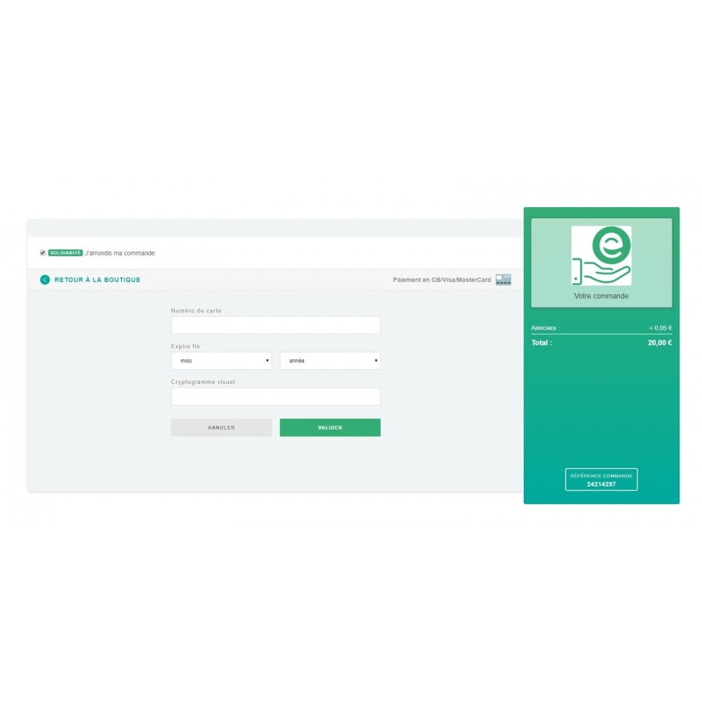 Page de paiement sur desktop