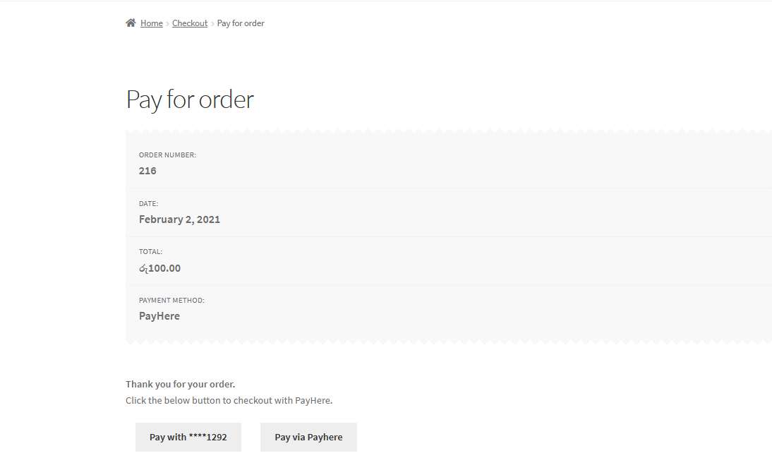 Pay with saved card options