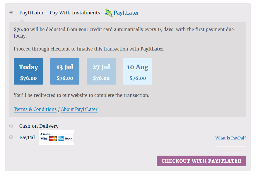 Your customers simply select PayItLater at checkout to use our innovative deferred payments platform.