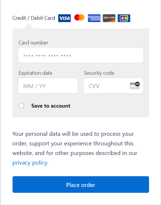 Secure credit card fields powered by Accept.js