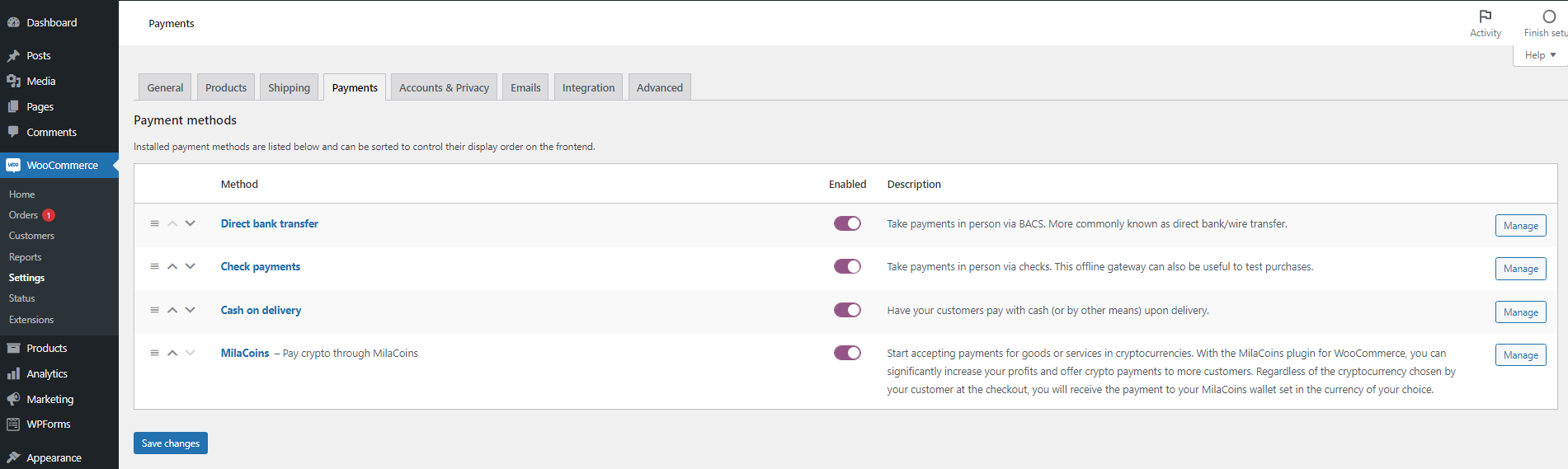 Select MilaCoins payment method