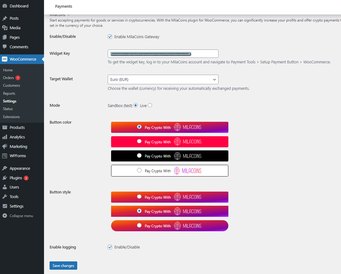Configure the payment button