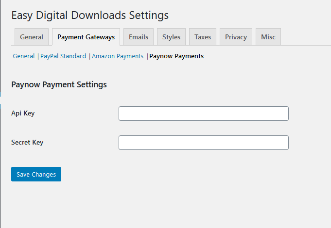 Paynow payment gateway settings.