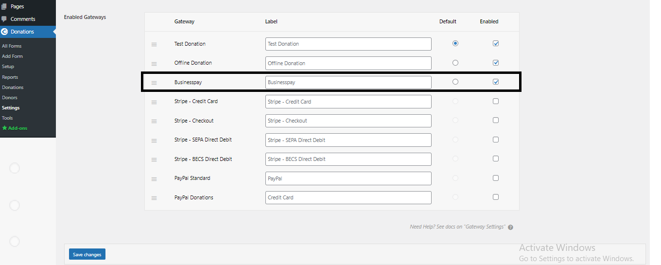 Asoriba Businesspay Payment Gateway Setup Page #2