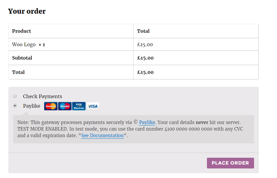 Checkout screen