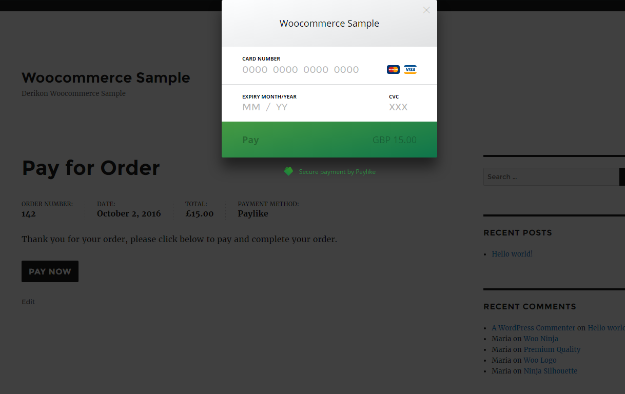 Payment screen