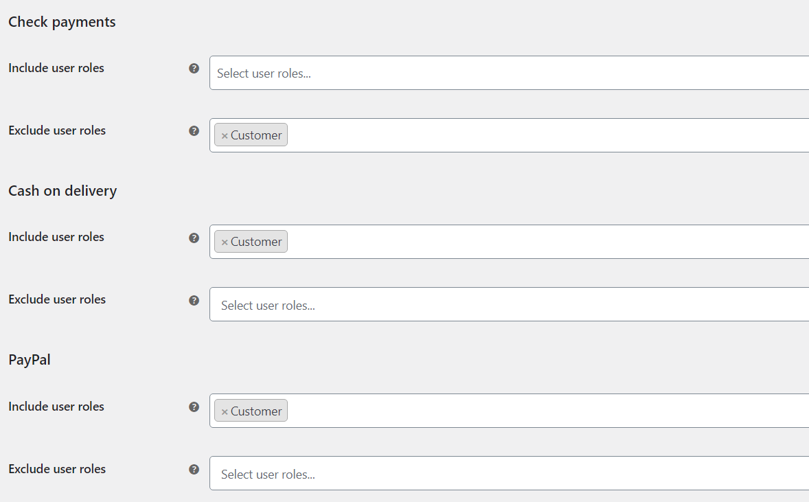 Include or Exclude certain payment gateways for certain users.