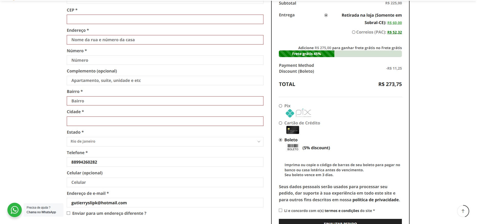Checkout Page with Discount Applied - Displays on the Order Summary how the discount appears to customers during checkout with payment method discount, shows the discount applied in the order details.