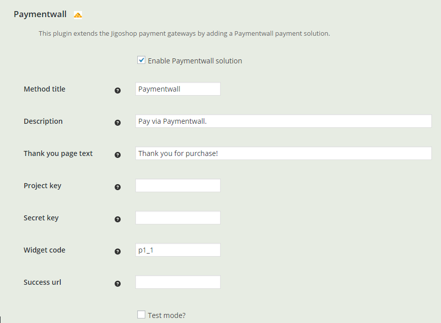 Screenshot 1 - Paymentwall Settings Page