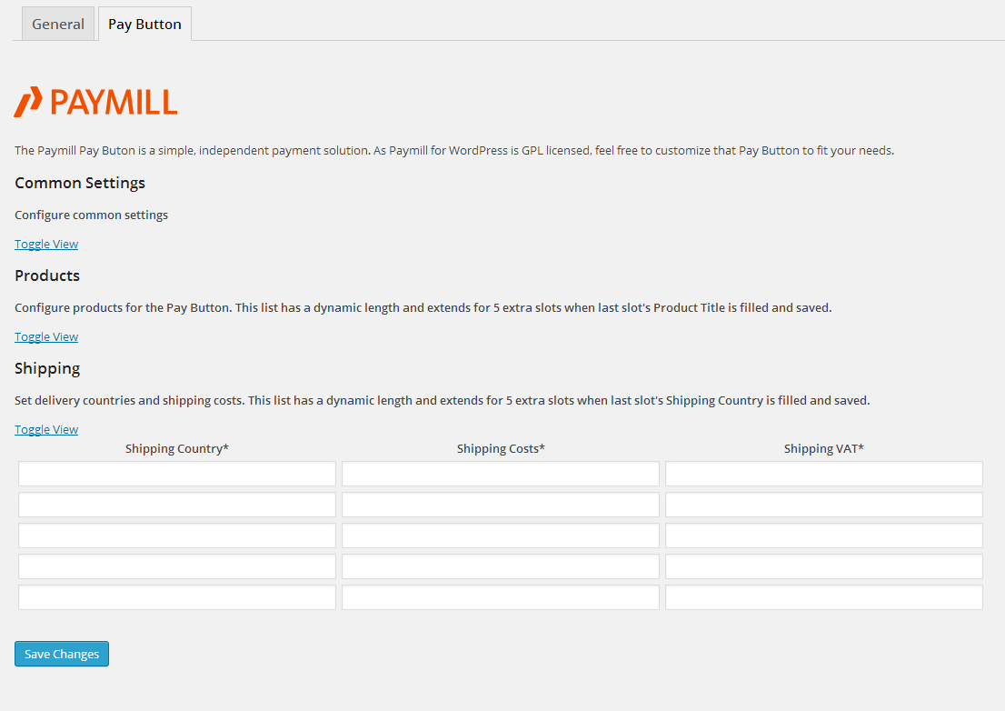 Pay Button Shipping Settings