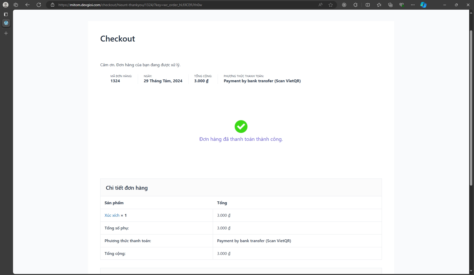 Order payment status updated after successful payment.