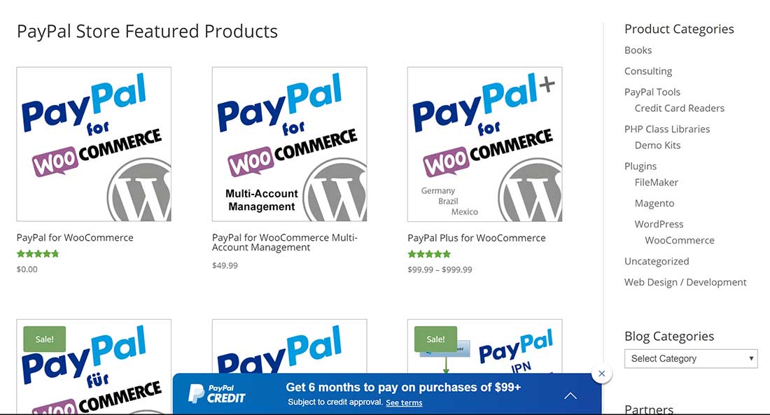 PayPal Credit banner ad displayed on site via Marketing Solutions option (contracted).