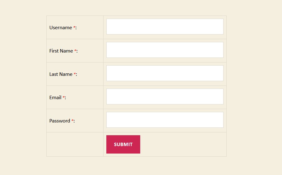 Front end registration Form