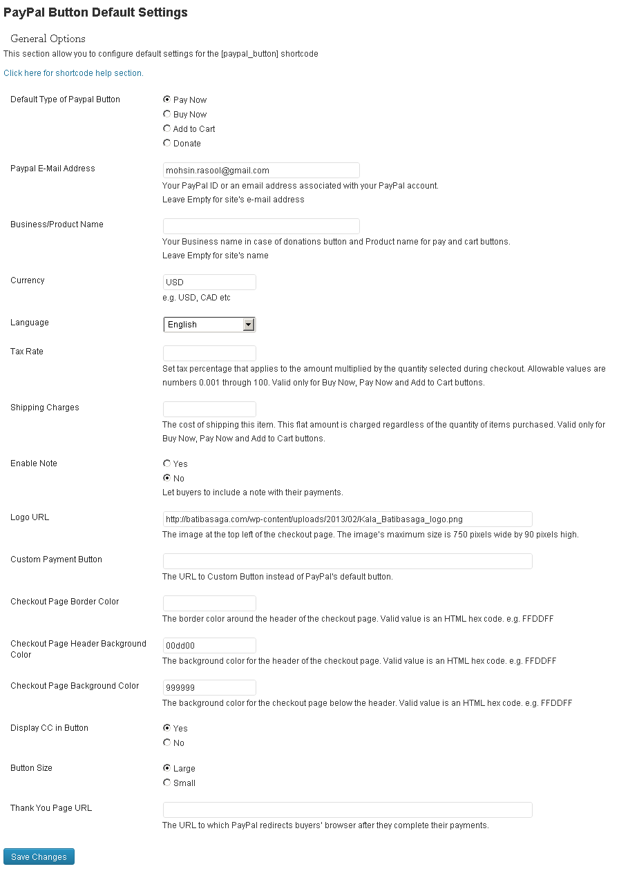 Settings page in Admin -> Settings -> PayPal Buttons