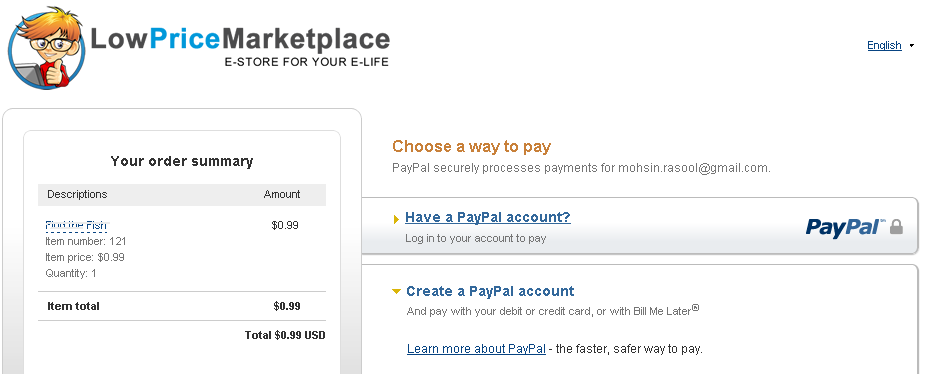 Sample PayPal checkout page with logo replaced