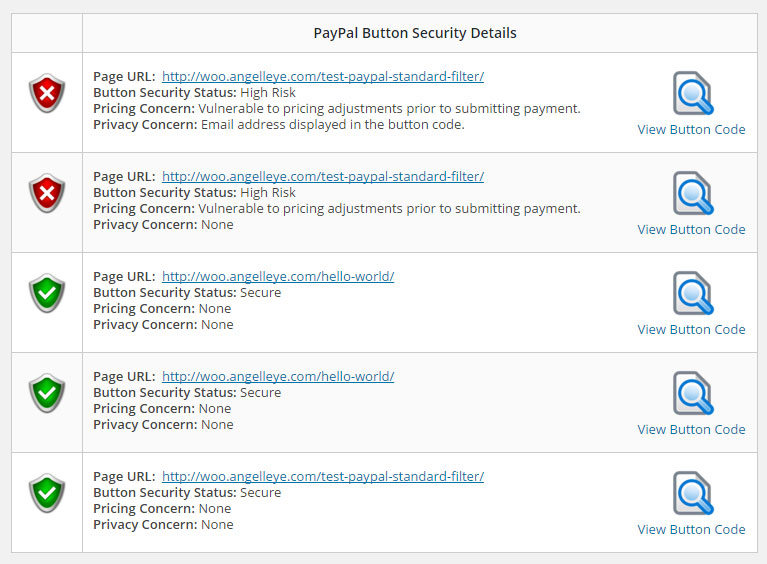 Individual PayPal button security analysis.