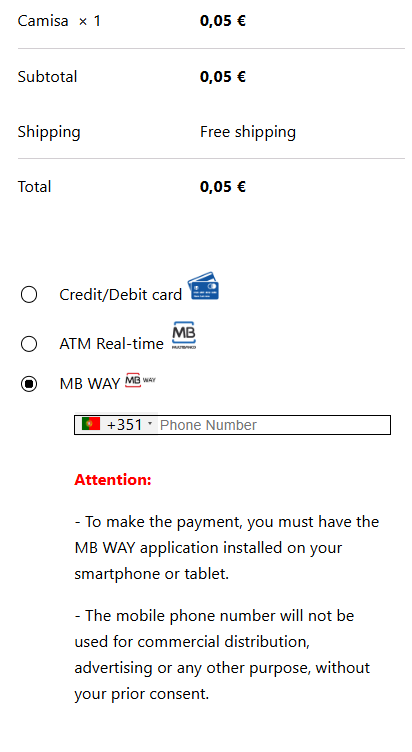 Solicitação da informação do contacto MBWAY.
