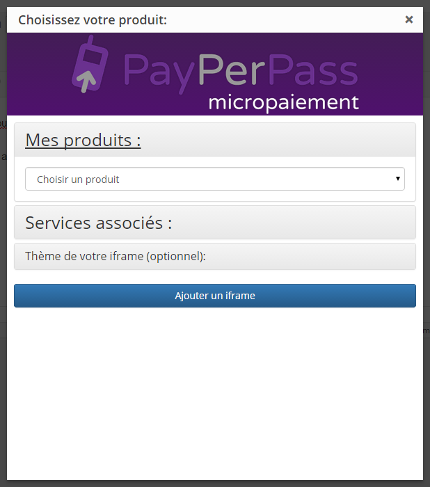 Fenêtre vous aidant à générer vos shortcodes